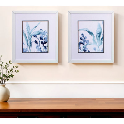 Set of Two Blue Flower Framed Art