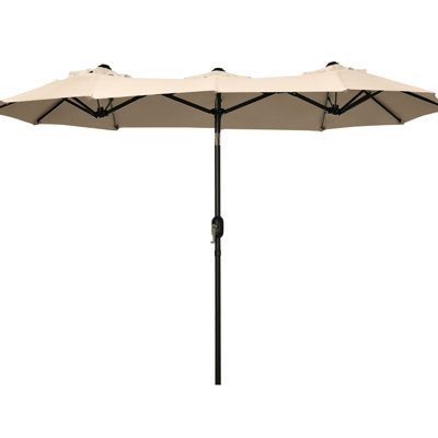 Parasol double extérieur de 2,90 m avec système d'inclinaison et manivelle, 3 aérations, 12 baleines, brun, idéal pour le jardin et la piscine. Fonction d'ombre généreuse. Manivelle, aération marron. Parfait pour la baignade.