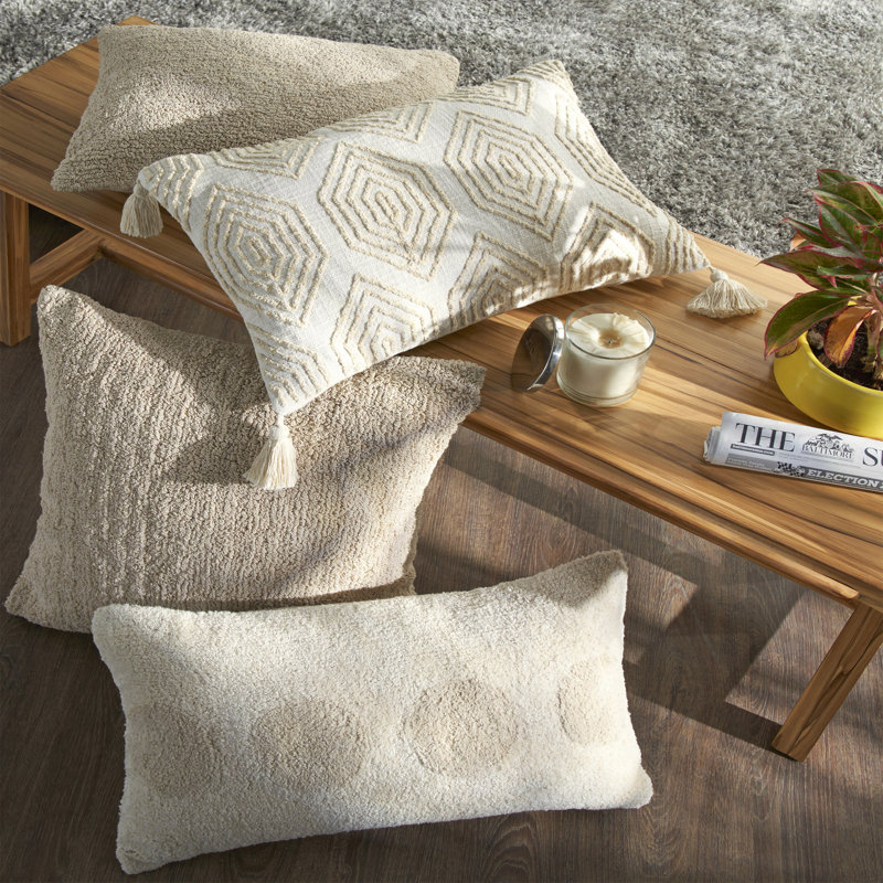 Cotton Tufted Solid Decorative Pillow Covers, Ivory, Square 22"