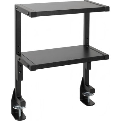 Clamp-On 13 Inch Above Or Below Desk 2-Tier Shelving Unit For Table Accessories, Gaming Devices, And More, Storage Tray, Desktop Organizer, Black