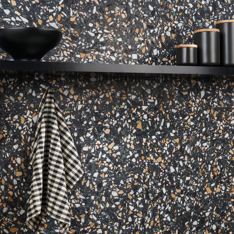Brezza Terrazzo 23.62 in. x 23.62 in. Honed Terrazzo Floor and Wall Tile (3.87 Sq. Ft. / Each), Cava Notte