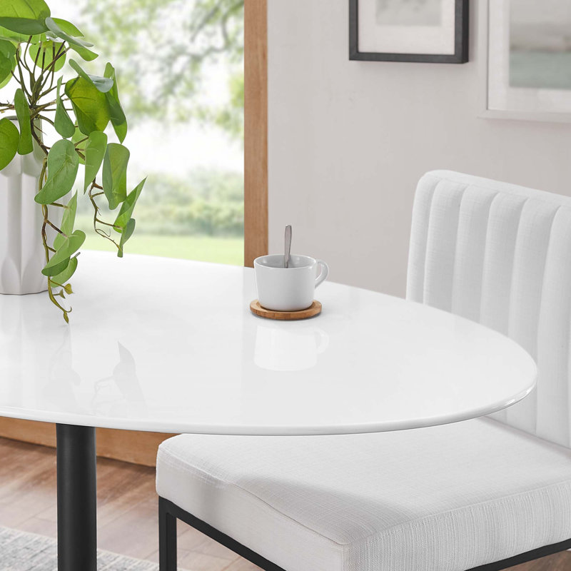 Lippa 48" Oval Wood Grain Dining Table, White, Black
