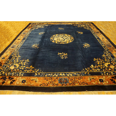 Antique Chinese - Peking Chinese Floral, Medallion Blue 1900s Rug