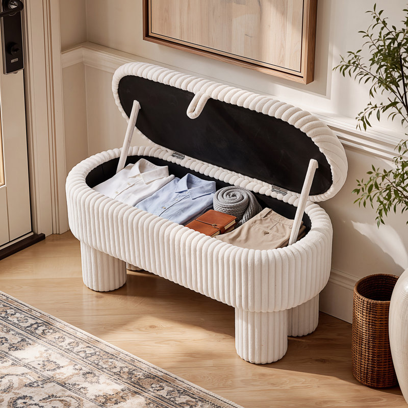 Pouf de rangement moderne, banc rembourré avec assise de rangement, banc à chaussures d'entrée, Beige, Beige, Beige