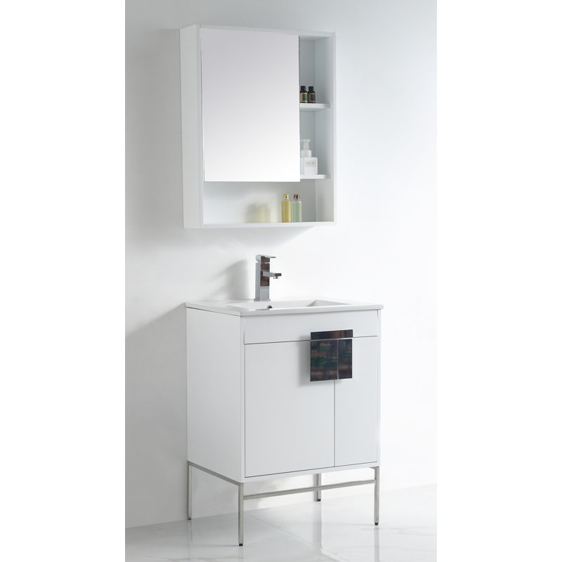 Verlene 24'' Single Bathroom Vanity with Ceramic Top with Mirror, White