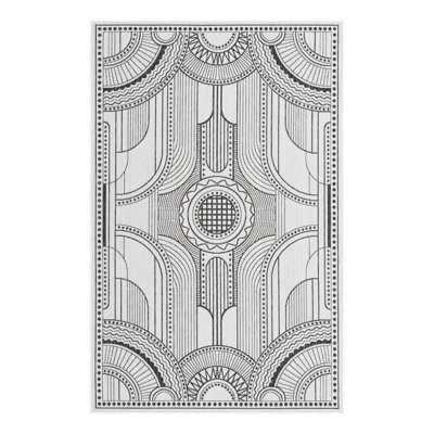 Tapis intérieur / extérieur en polypropylène géométrique tissé à la machine blanc / noir