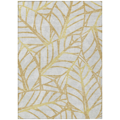 Tapis intérieur lavable à motif floral doré et beige 3 pi x 5 pi
