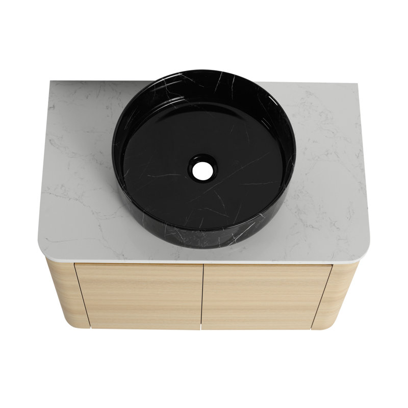 Meuble-lavabo mural 30 po avec lavabo en céramique et portes à fermeture en douceur