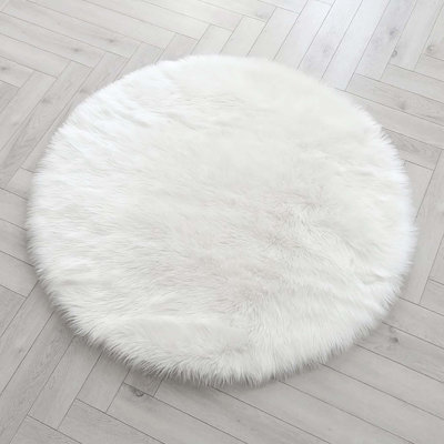 3x3 Feet Round White Faux Fur Sheepskin Soft Plush Fuzzy Rug