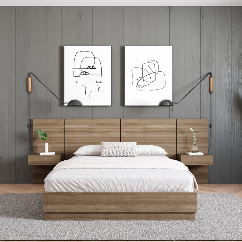  Floating Nightstand Extension Panels (Set of 2), Brown