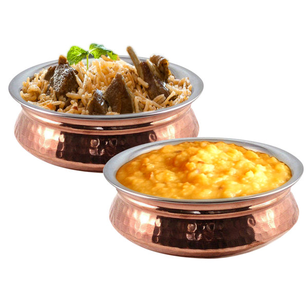 Karahi Serving Bowl - Pure Copper & Stainless Steel 48 oz (8 Diameter)