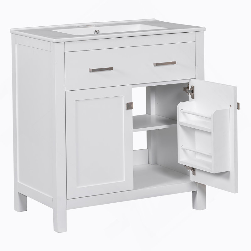 Meuble-lavabo simple blanc moderne 30 po avec lavabo en céramique, Blanc
