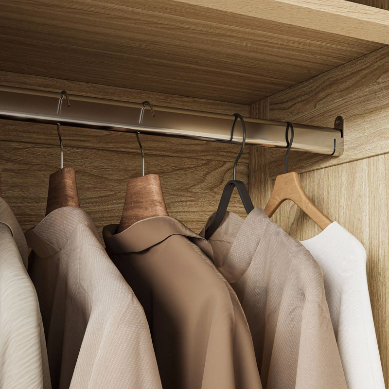 Armoire-penderie autoportante à 3 portes avec tablettes réglables et tiroirs de rangement, chêne clair