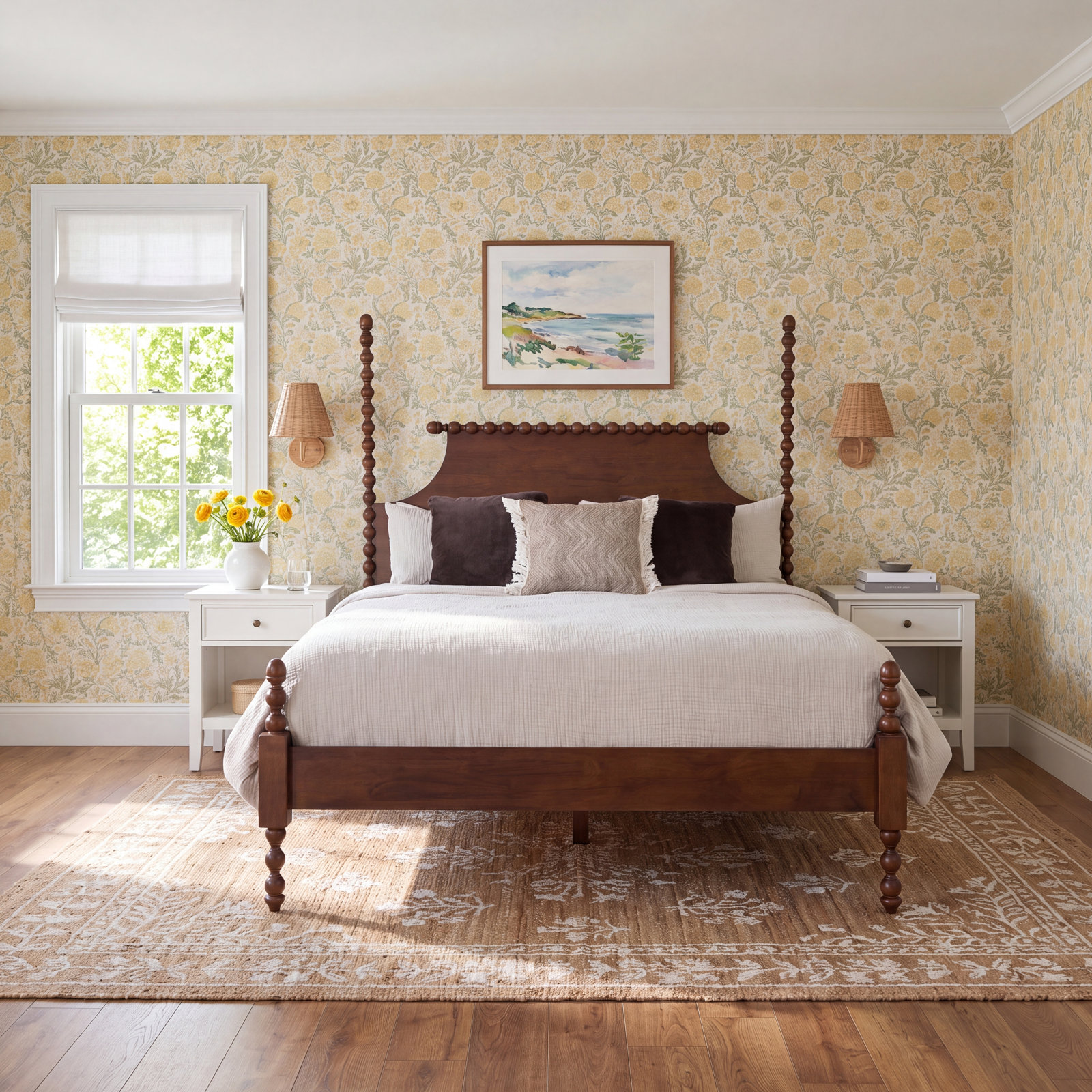 Mary Spindle Four Post Bed, King, Hazel