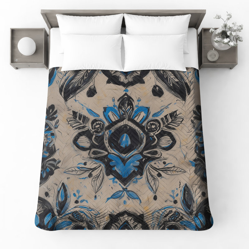 Floral Damask Pattern Quilted Bedspread All Sizes, Twin