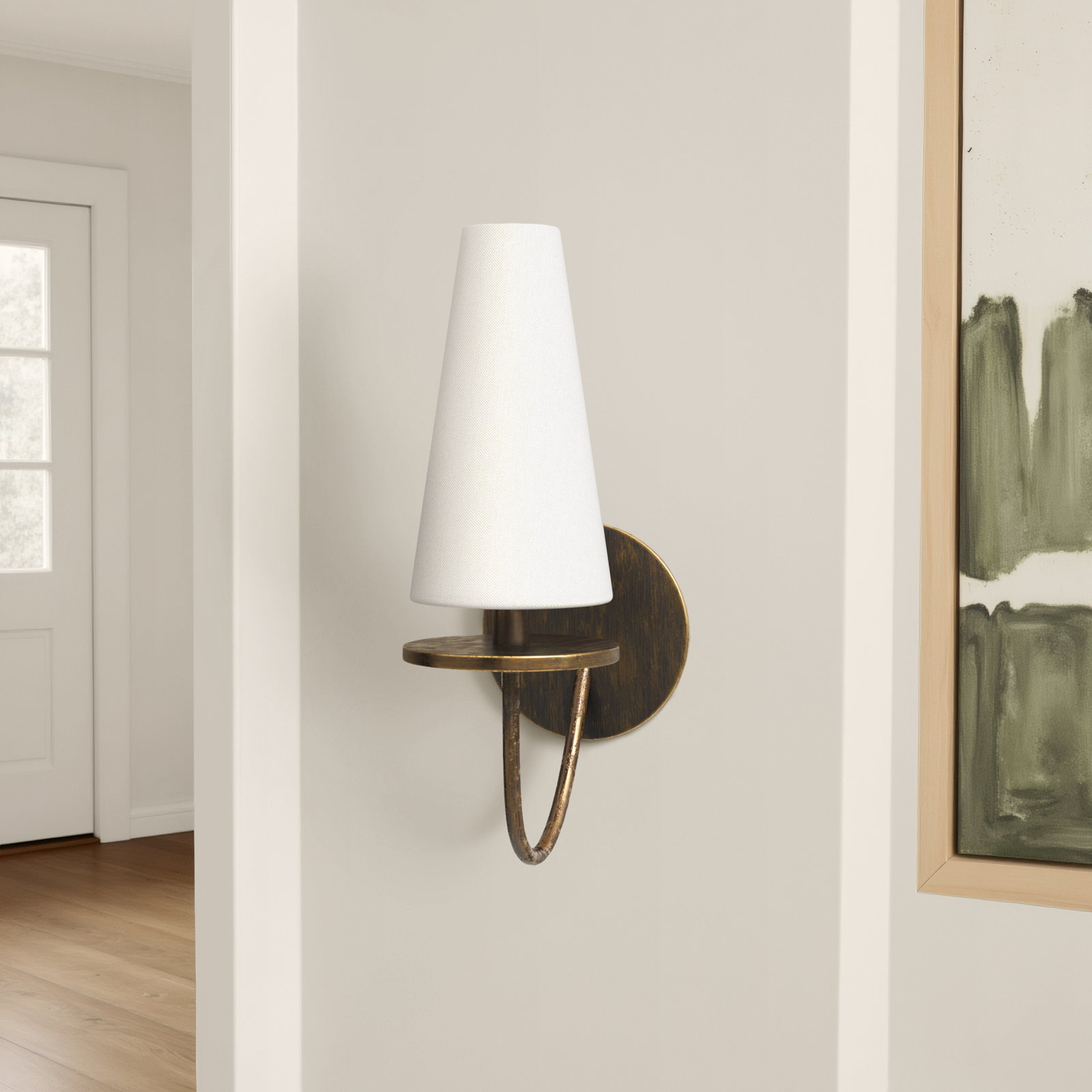 Walling Single Light Dimmable Armed Sconce, Textured Bronze