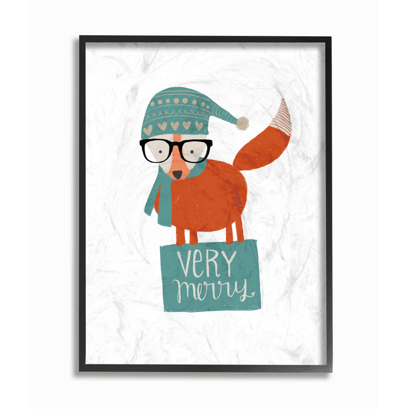 « very merry hipster fox », impression, H 20 po x l 16 po, Giclée encadrée noir minuit
