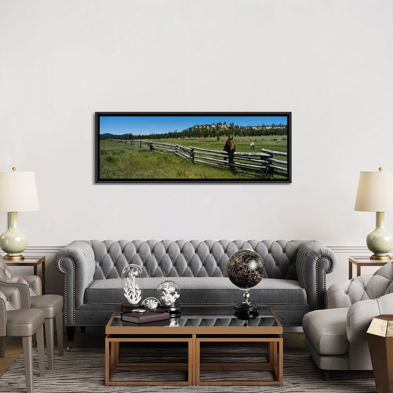 «Panoramic Two Horses in a Field, Arizona», reproduction de photo sur toile tendue, H 20 po x l 60 po x P 1,5 po