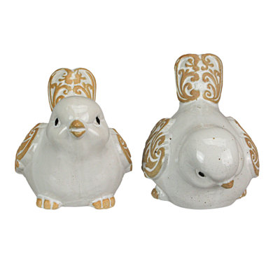 7 Inch Ceramic Bird Figurine Farmhouse Art Home Decor Shelf Sculpture Set Of 2