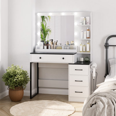Makeup Vanity Desk With Lighted HD Mirror And Large Storage Drawers