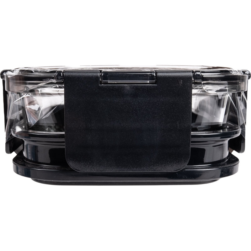 Wrought Studio Borosilicate Glass Double Layer Lunch Box With Utensils, 1740 ml, 1-Pack, Black