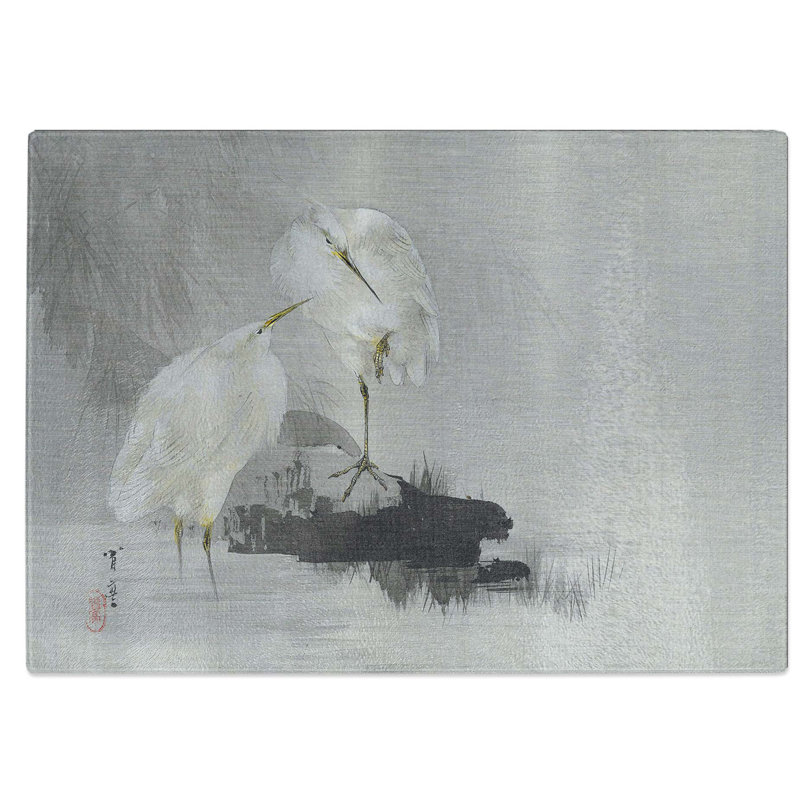 Glass Egrets At The Waters Edge by Watanabe Seitei Chopping Board, 39 cm W x 28.5 cm L