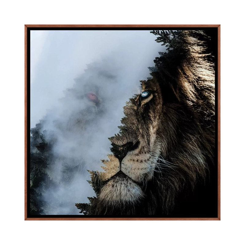 Monster Lion by Paul Haag - Print on Canvas, 66.04 cm H x 66.04 cm W, Classic Brown Wood Framed