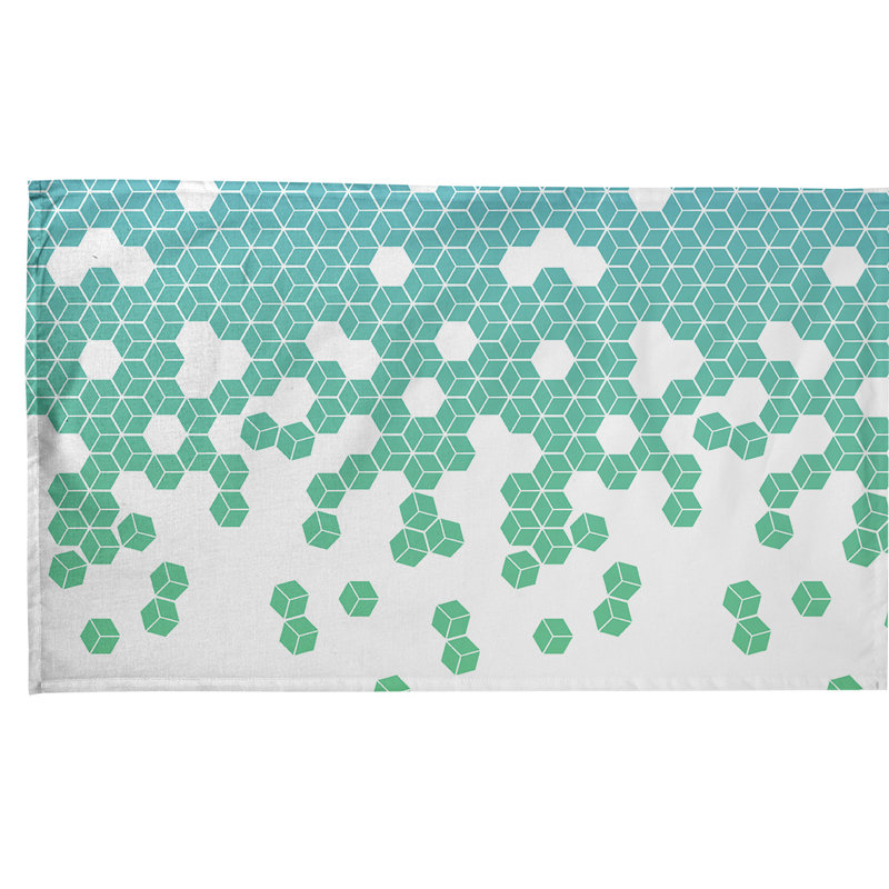 Serviette de thé à motif cube culbuté, Menthe / Blanc, Polyester sergé