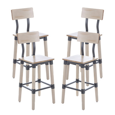 Lazro Commercial Grade Rustic Industrial Style Wood Dining Barstool (Set of 4)