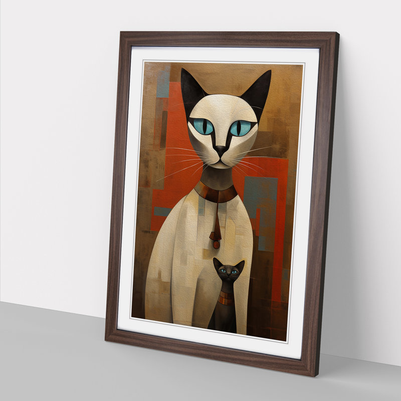 Siamese Cat - Single Picture Frame Print on Wood, Walnut Framed, 34cm H x 25cm W x 2cm D