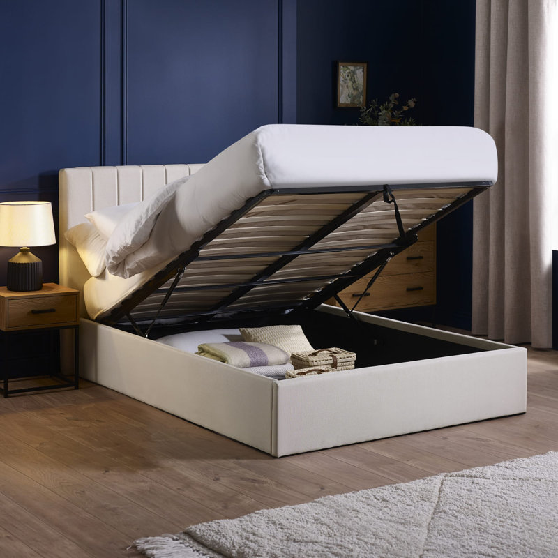 Linen Upholstered Ottoman Bed Frame, Double (4'6), Cream