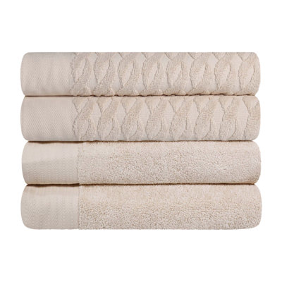 Ensemble de serviettes de bain en jacquard à chevrons et en coton uni 4 pièces Nisswa