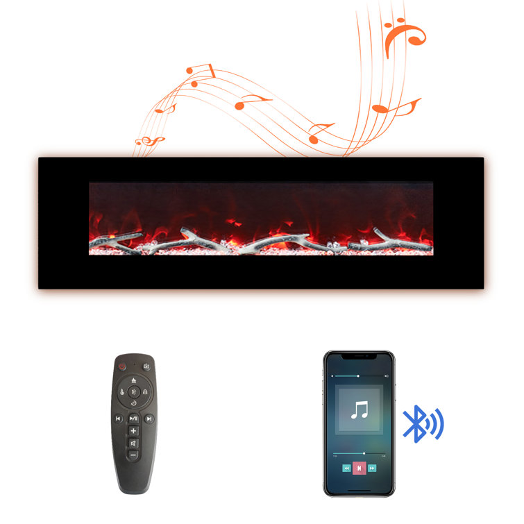 Kleber Wall Mounted Electric Fireplace with Bluetooth Speakers and 3 Colors LED Light