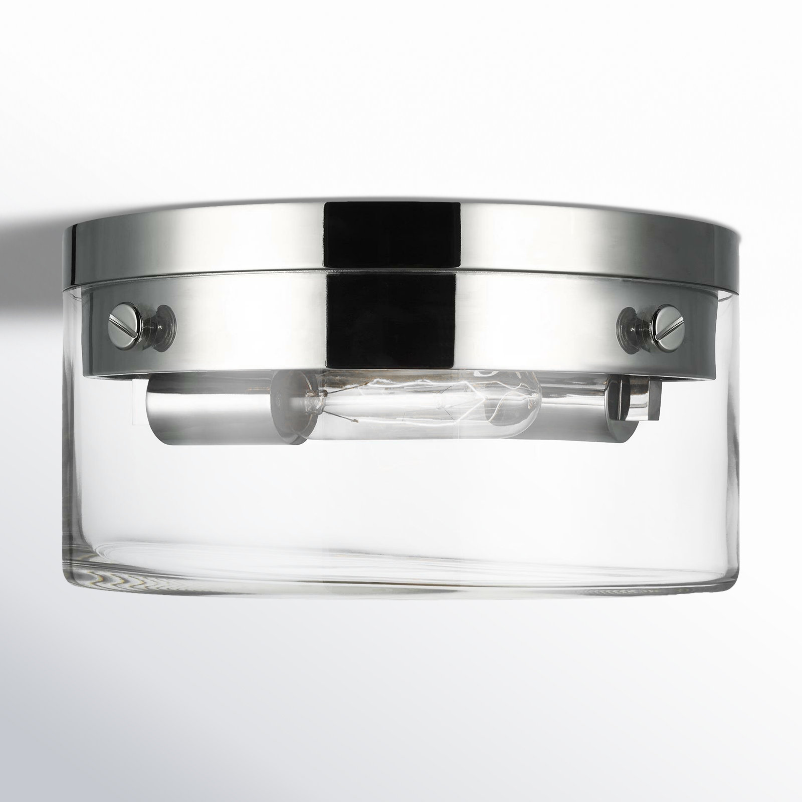 2 Light Glass Flush Mount, Polished Nickel