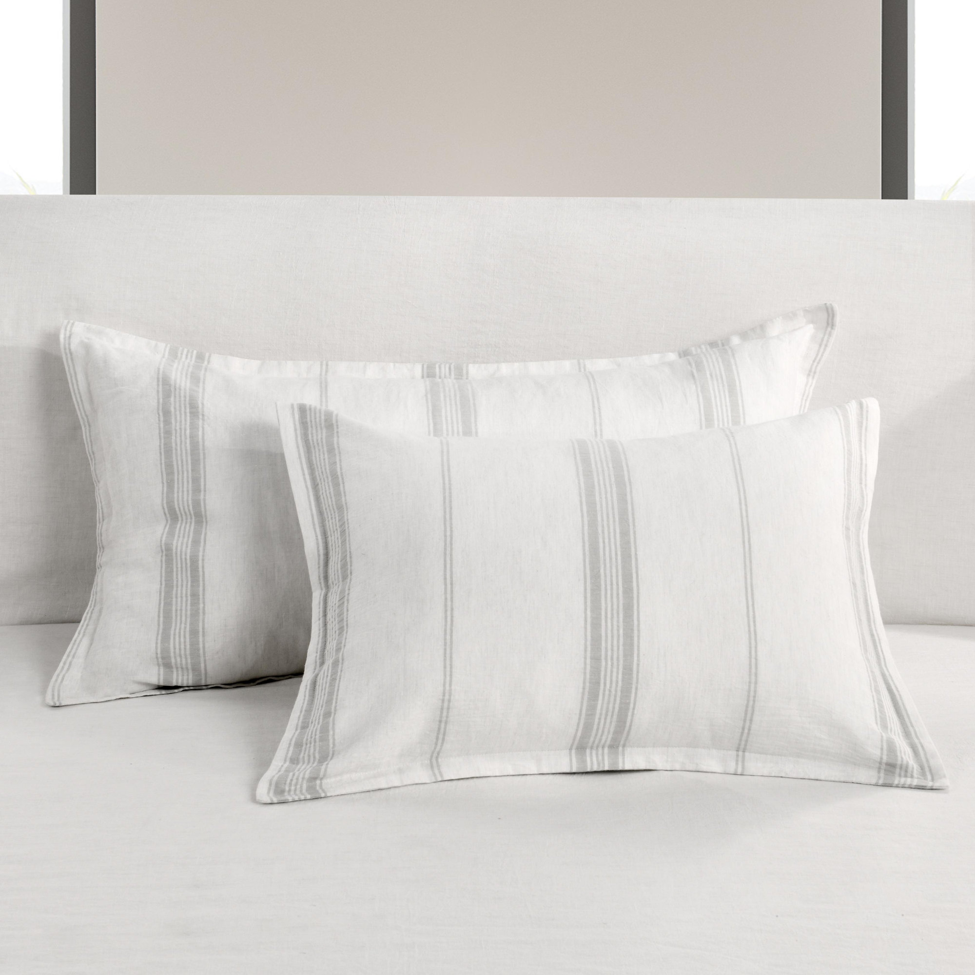 Fleta Stripe Cotton Blend Sham, White/Gray Stripe, King