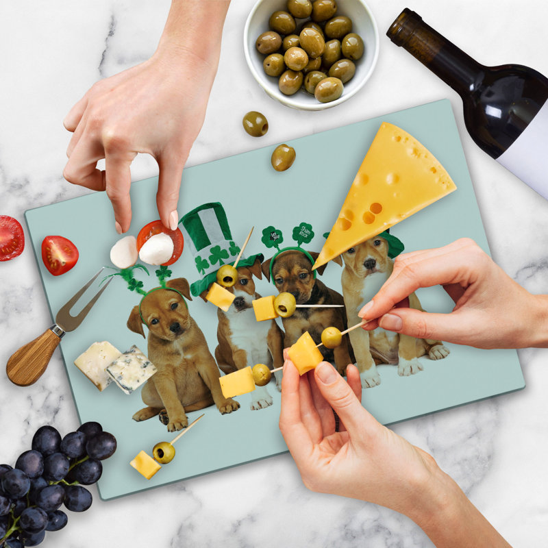 Planche à découper Ambesonne trèfle grande taille avec chiots irlandais caramel Jade vert