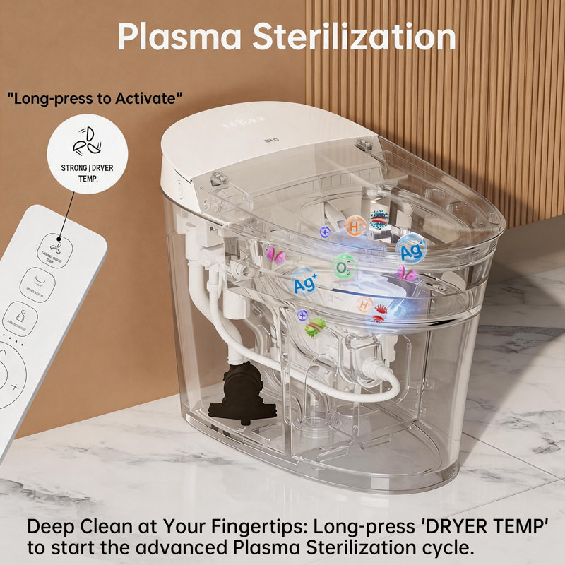 Bidet de toilette intelligent EPLO - ouverture / fermeture automatique, chasse d'eau puissante de 1000 g, chasse d'eau automatique pour urinoir pour les hommes et les personnes, hauteur confort ADA, séchoir à air chaud en mouvement / rapide, protection contre les éclaboussures de mousse, réservoir intégré, chasse d'eau occultante, toilette allongée