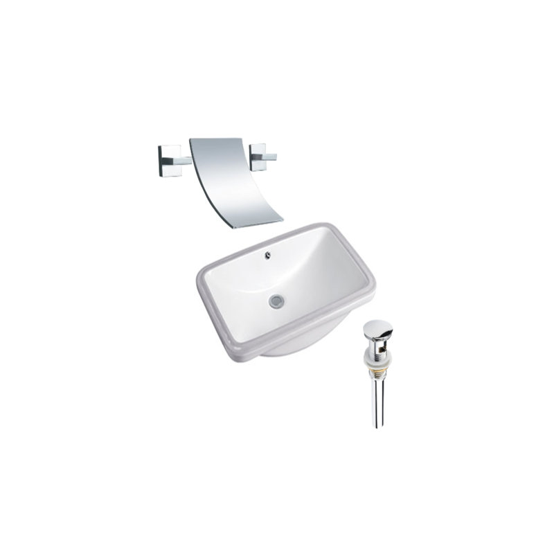 Lavabo de salle de bain rectangulaire encastré en céramique blanche avec robinet et trop-plein