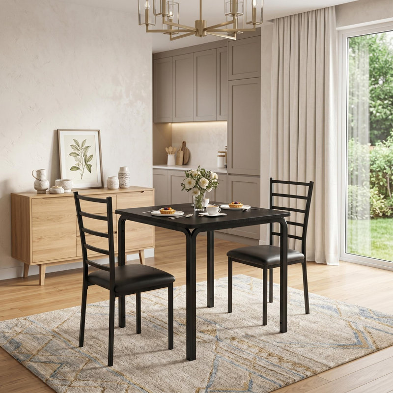 Ensemble de table de salle à manger 3 pièces avec tables coussinées pour petits espaces, Noir