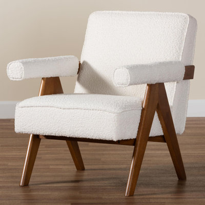 Darley Baxton Studio Georgina Japandi Cream Boucle And Walnut Brown Wood Accent Chair