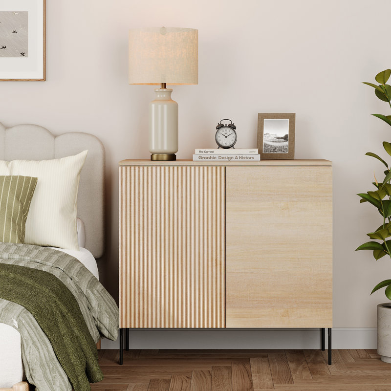 Union Rustic 31.5" Reeded Baby Dresser With Doors, Wooden Kids Dressers With Storage, Modern Small Dressers For Bedroom, Nursery, Hallway