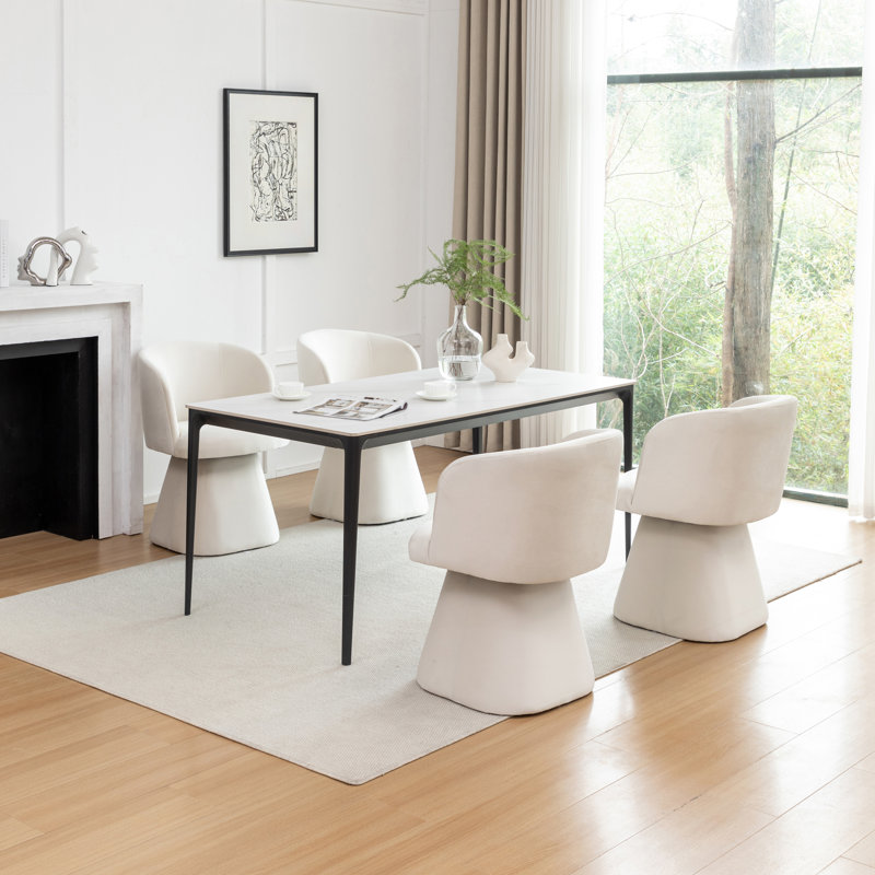 Dantzler Velvet Swivel Upholstered Dining Chair, Beige, 4
