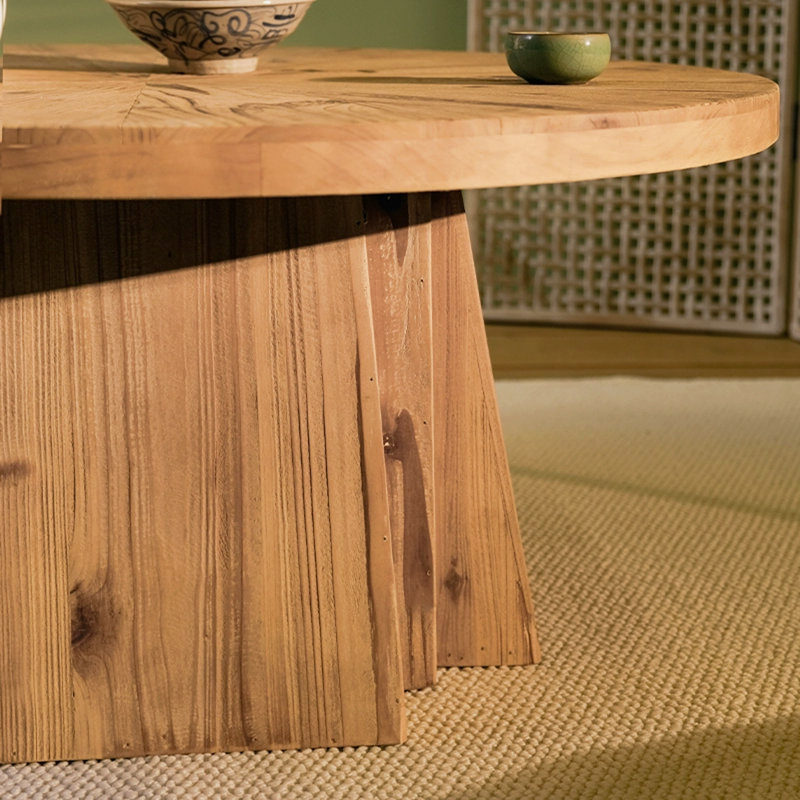 Retro Burlywood Solid Wood Round Coffee Table
