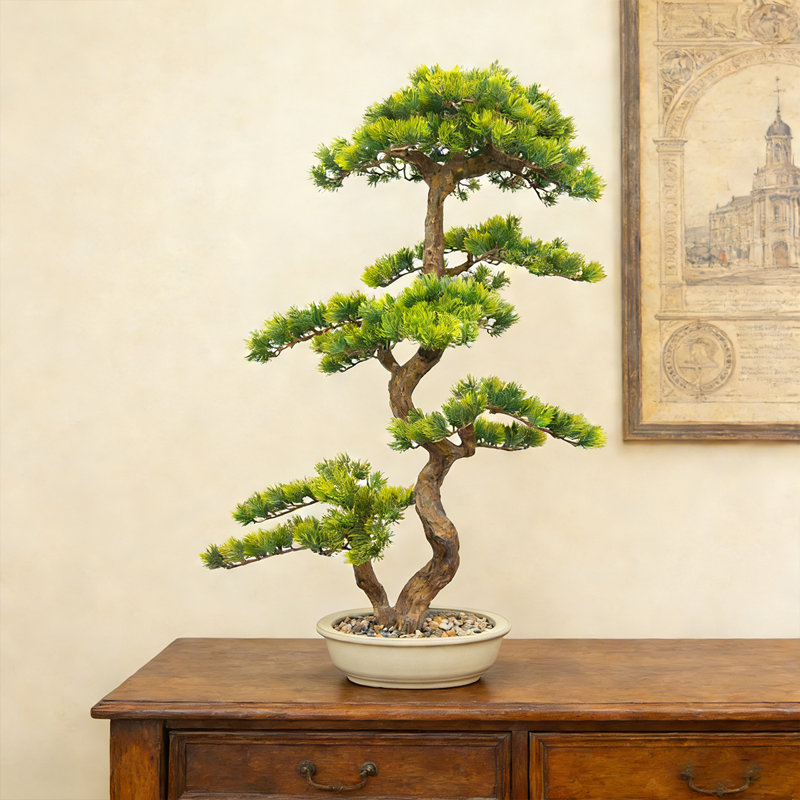 Bonsaï artificiel 35 "avec feuilles luxuriantes et fausses plantes vertes en pot décoratif