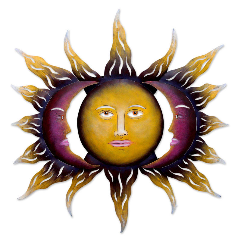 Décoration murale en acier soleil et lune fait main