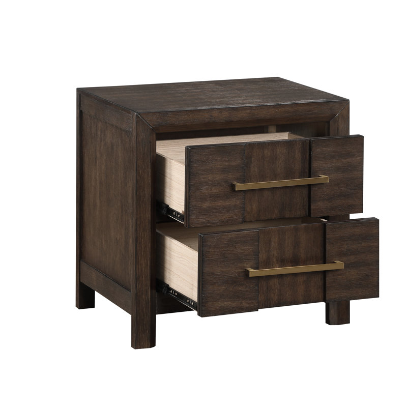 Table en noyer avec poignées élégantes - ajoute une touche glamour au chevet contemporain pour plus de rangement et de style