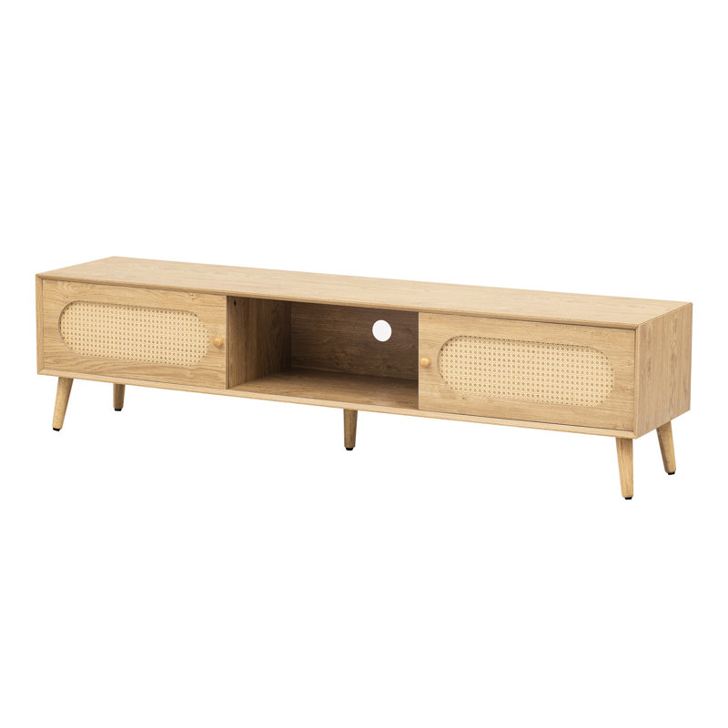 Support pour téléviseur de 70 à 79 pouces, design, moderne, pieds en bois massif, console média, accents, centre