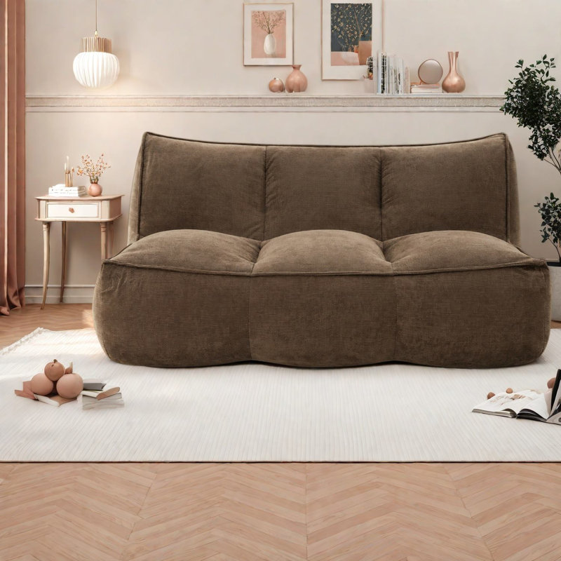 Canapé double Togo à compression, en velours côtelé marron, 135 x 99 x 66 cm, canapé moderne pour la maison, Brown