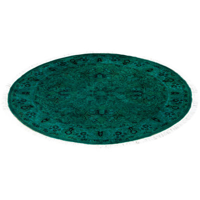 Tapis vert contemporain en laine noué à la main Bussard 3 pi 1 po x 3 pi 1 po