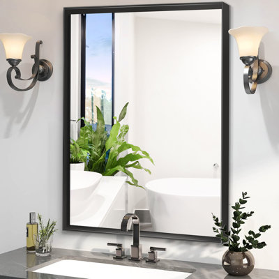 Miroir mural rectangulaire de 40 po x 30 po pour la salle de bain - Cadre en métal avec rebord biseauté transparent, matériau, installation facile, meuble-lavabo et antirouille, à monter sans tracas
